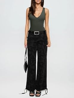 REORIA Butsmooth® Women’s Trendy Sexy Plunge Deep V Neck Sleeveless V Backless Going Out Tank Bodysuits Tops