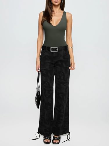 REORIA Butsmooth® Women’s Trendy Sexy Plunge Deep V Neck Sleeveless V Backless Going Out Tank Bodysuits Tops