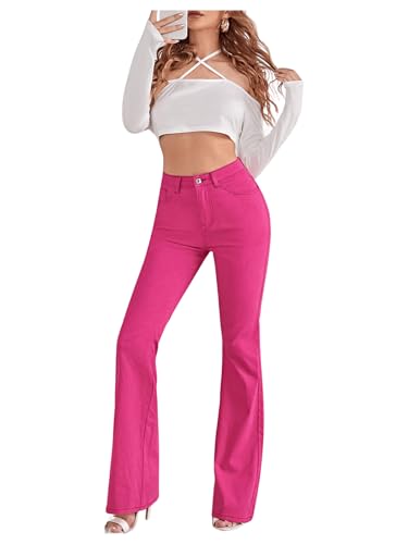 SweatyRocks Women's Casual Denim Pants Heart Print High Waist Stretchy Bell Bottom Flared Jeans4