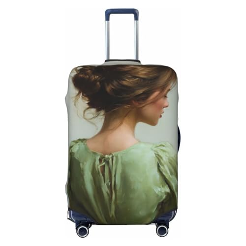Young Woman In A Light Green Dress Elastic Travel Luggage Covers Dustproof Scratch-Resistant Suitcase Protector Fit 22-24 Inch