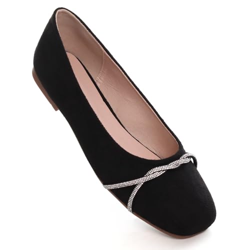 Image of TN TANGNEST Womens Casual Flats Chain Ballet Flats | Fashion Pointed Toe Rhinestone Flats, Comfort Slip On Dress Shoes for Business Work Office Wedding Party