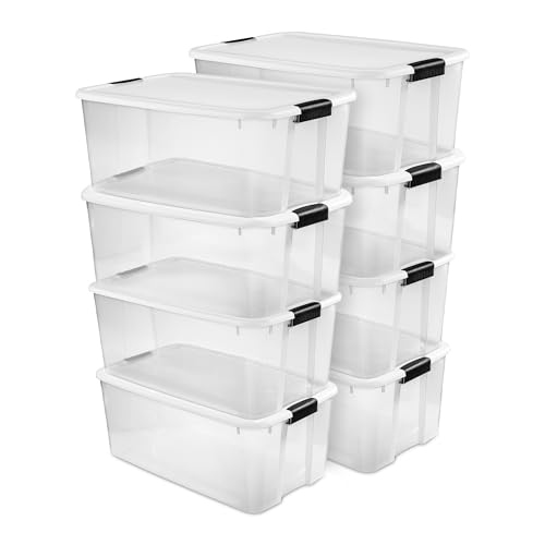 Sterilite 8-Pack Ultra Latching Box, Storage Bins with Lids, Clear Plastic, 116 Quart - Heavy-Duty...