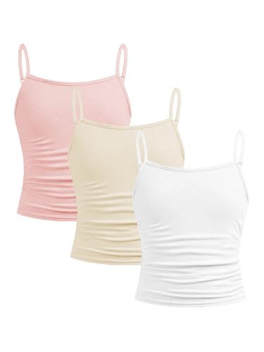 Image of SOLY HUX Girl's Tank Tops 3 Packs Cute Ruched Spaghetti Strap Camisole Slim Fit Undershirts