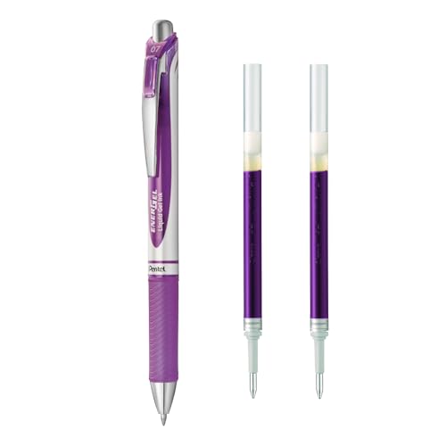 Pentel Energel Retractable Liquid Gel Pen 0.7mm Violet Ink + 2 Violet Ink Refills (YBL77-V2R)