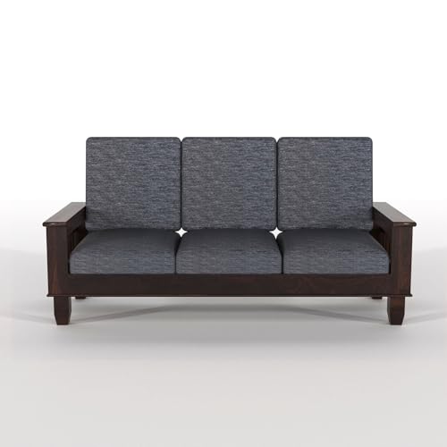 Image of Sheesham Wood 5 Seater Cushioned Sofa Set 3+1+1 Sofa Set | Wooden Sofa for Living Room, Home (PG- Walnut Finish)