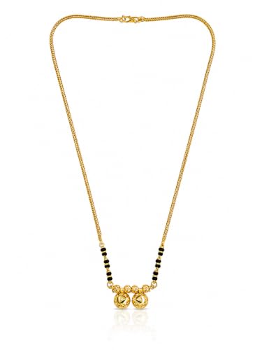 Image of 1 Gram Gold Plated Traditional Short Mangalsutra for Women| Daily Wear Short Tanmaniya With Black beads. 18 Inch Gold Plated Jewellery.