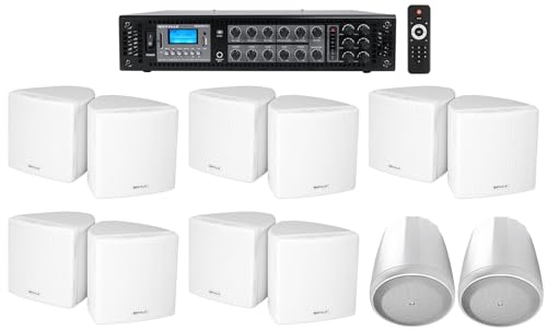 Rockville Audiosavings Bundle RCS180-6 Commercial Amp BT Bundle with (5) Cube 70V Pair of 3.5 