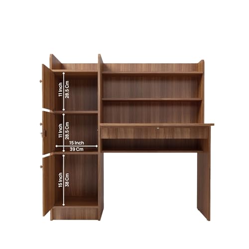 Image of NEUDOT Vision Engineered Wood Study Table with Single Door Storage | Leon Teak Finish | Compact & Modern Work Desk | Durable Study & Laptop Table for Home Office