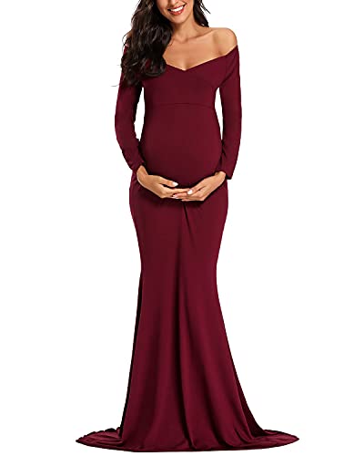 Glampunch Maternity Dress Off Shoulder Short&Long Sleeve Maxi Pregnancy Dress for Photoshoot Baby Shower