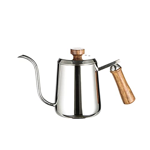 Cafetera De Acero Inoxidable De 300/600 Ml, Estilo Retro, con Boquilla De Cuello De Cisne Y Mango De Madera, Ideal para El Hogar Y La Cocina.,600ml
