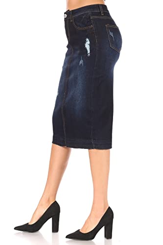 Fashion2Love Women's Juniors/Plus Size Destroyed Ripped Pencil Stretch Denim Skirt (77883)2