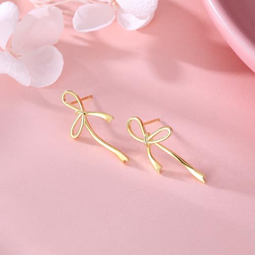 Reffeer Solid 925 Sterling Silver Bow Stud Earrings Ribbon for Women Teens Bowknot Stud Earrings Drops4