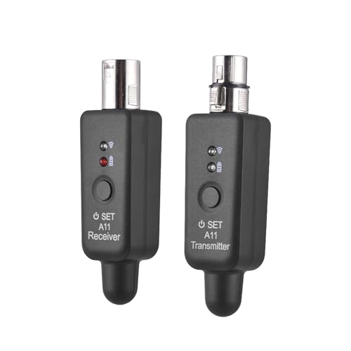 HXBER Sistema de Micrófono Recargable Inalámbrico 2.4G con Transmisor y Receptor XLR para Mezcladora de Audio, Guitarra Eléctrica, Bajo y Parlante PA, Modos Ajustables, Micrófono Dinámico miniatura 2