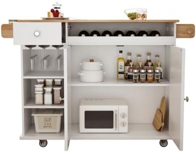 White Kitchen Island with Drop Leaf - Versatile and Spacious Rolling Kitchen Island