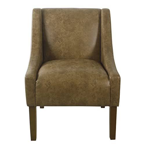 Image of HomePop Modern Swoop Arm Accent Chair - Distressed Brown Faux Leather
