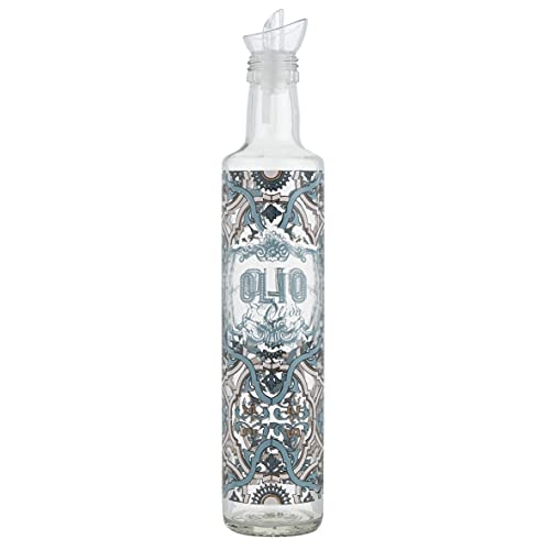 Baroni Home Huilier en Verre Made in Italy avec Dessins, Huilier de Table avec Bouchon Anti-Goutte pour Conserver Huile ou Vinaigre, Motif Noto, Capacité 500 ml