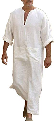 acsefire Camisa Informal para Hombre túnicas túnicas étnicas Musulmanas, de Lino Kaftan Oriente Medio túnicas árabes sauditas con Bolsillos Cover
