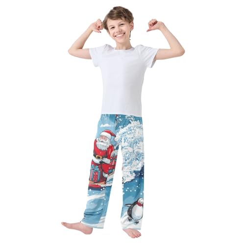 ZZXXB Santa Claus Surfing Boys Long Pants Soft Trousers Elastic Waist Kids Lounge Bottoms with Pockets S-XL2
