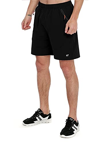 EZRUN Mens 7 Inches Lightweight Qiuck Dry Running Shorts Workout Shorts UPF 50+ DWR Hiking Shorts with Zipper Pockets(Black,M)