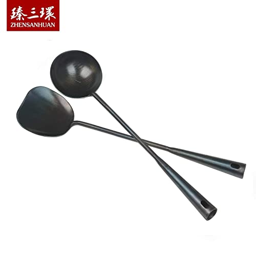 Wok de hierro hecho a mano, 36 cm con tapa y utensilios miniatura 4