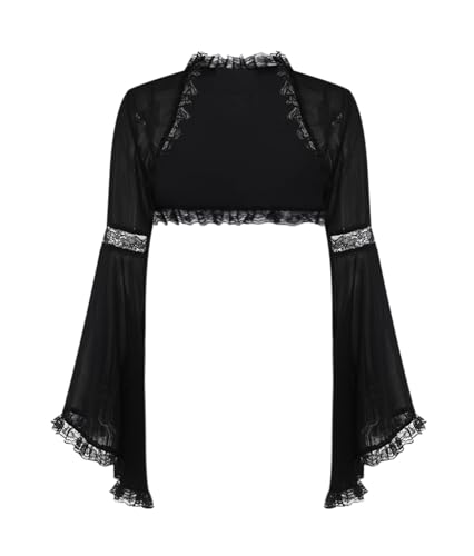 Image of Goth Bolero Shrug Women Lace Sheer Mesh Gothic Flare Sleeve Emo