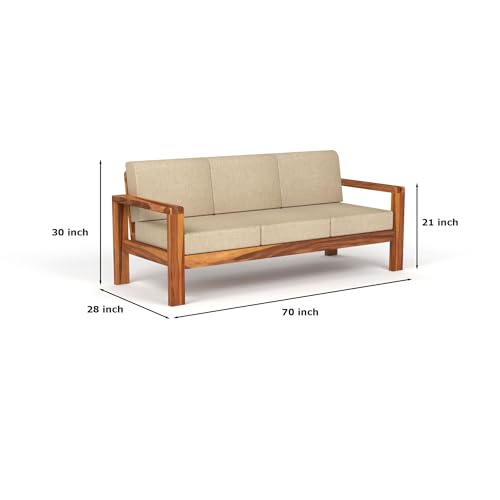 Image of KINGS HOME FURNITURE Sheesham Wooden 3 Seater Sofa for Living Room | Solid Wood Sofa | Rosewood Sofa Set for Home & Office | Lounge (Honey Finish, 3 Seater)