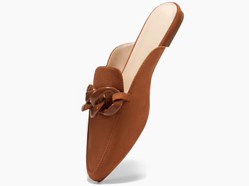 Image of Juliet Holy Womens Mules Flats Pointed Toe Backless Loafers Slip on Metal Chain Slides
