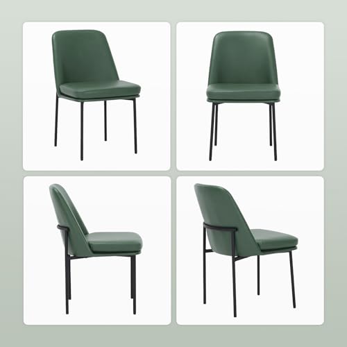 Image of COLAMY Modern Dining Chairs Set of 6, Faux Leather Upholstered Dining Room Chairs Kitchen Chairs Dinner Chair with Curved Back and Metal Legs, Green