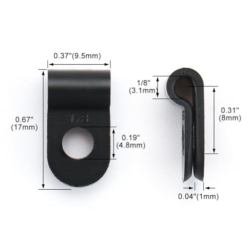 Image of BAOMAIN 1 /8-Inch R-Type Cable Clamps, 1000-Pack Black Nylon Wire Management Clips, UC-0 Screw-On Cord Fasteners for Home, Office, and Industrial Use