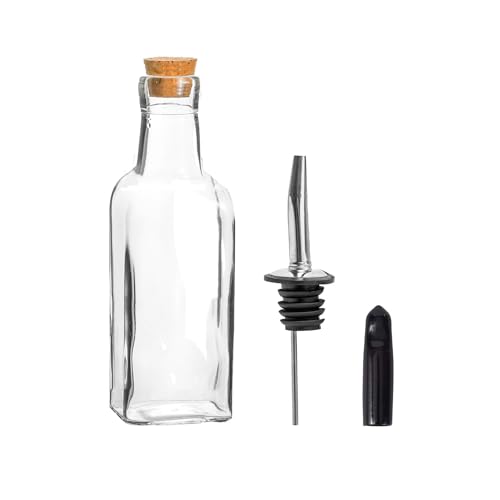 Argon Tableware Olive Oil Bottle with Cork Lid - 170ml - Dishwasher Safe Kitchen Glass Olive Oil Dispenser Cruet with Dust Cap, Cork Stopper and Tapor Pourer Top for Soy Sauce, Vinegar
