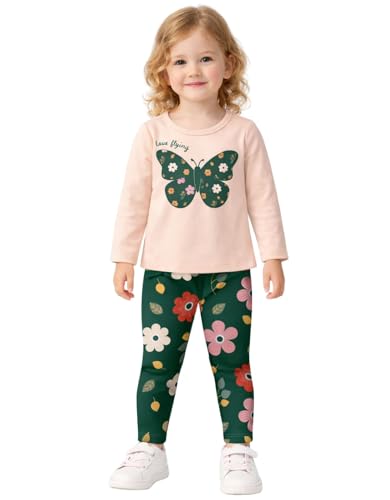 Kyly Conjunto Infantil Menina, Blusa Meia Malha e Legging Cotton, Estampa Borboleta Floral (Laranja Shell - 1001506, 2)