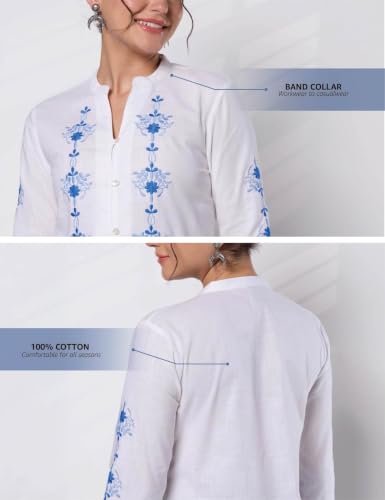 Image of Amazon Brand - Myx Women's Pure Cotton Embroidered Short Kurti | Tunic | Short Kurta (Available in Plus Sizes)