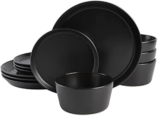 Gibson Soho Lounge Sofia Coupe Dinnerware Set, Service for 4 (12pcs), Black