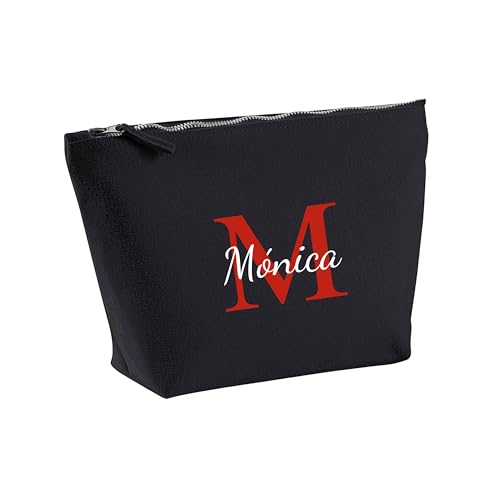 Neceser Personalizable Negro con Inicial y Nombre, Algodón 407g, Unisex, Cierre con Cremallera | Medidas 28 x 19 x 10 cm | Neceser Personalizado Color Negro | Bolsa Aseo para Bolso Personalizados