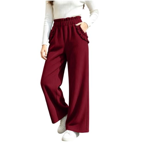 Women Ruffled High‑Waist Corduroy Straight‑Leg Pants Loose Casual Trousers - image 1