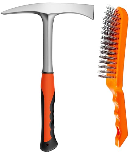 Welding/Chipping Hammer,28oz Professional Slag Removal Hammer and Wire Brush Set – Forged Steel Construction with Shock-Reducing Handle