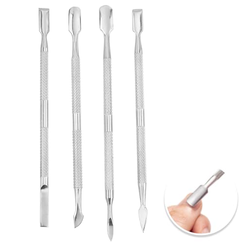 4 Piezas Empujador de Cutícula Empujador de Uñas, Raspador de Cutícula Removedor, Acero Inoxidable Punta Doble Removedor de Cutícula, Kit Empujador de Cutícula