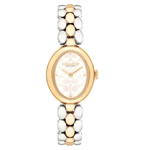 COACH WOMENS SILVER WHITE DIAL STAINLESS STEEL & IONIC PLATED THIN GOLD STEEL BRACELET WATCH - 14504419