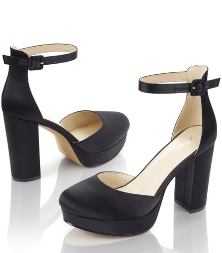 Image of Ankis Platform Closed Toe Heels for Women, Round Toe High Chunky Pumps