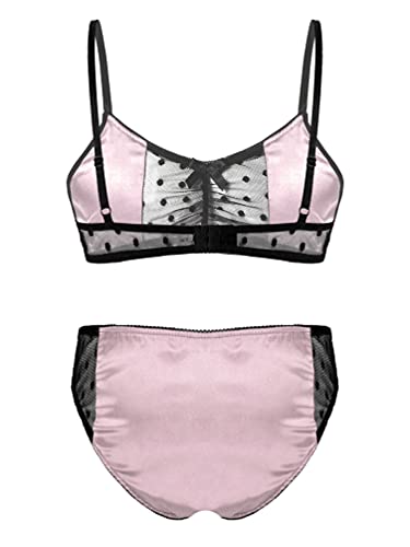 Sxiwei Men Sissy Lingerie Set Satin Pajamas Nightwear Outfit Bra Panties Sets Crossdress Underwear2