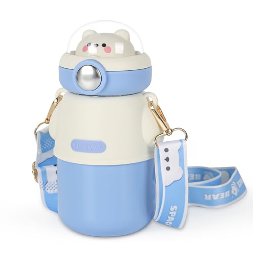 QuiExact 水筒 子供 490ml 真空断熱 保温 保冷 ハンドル付き ストロー付き水筒 魔法瓶 ステンレスマグ 水筒 子供 ストロー 紐つきキッズマグ ウォーターボトル 直飲み かわいい 子供水筒 軽量 漏れ防止 携帯便利 幼稚園 通園 通学 遠足
