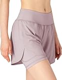 donhobo Damen Sportshorts 2 in 1 Kurze Hose Laufshorts Leggings Elastisch Unterhosen Fitness Sommer Boxershorts Yoga Gym Shorts (Rosa Lila, L)