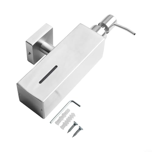 Yuanpgky Dispensador de jabón montado en la pared para baño de hotel, dispensador manual cuadrado de acero inoxidable para el hogar y el jardín, plateado/negro (plata)