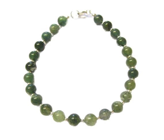 Bracelet agate mousse verte 6mm perles naturelles stacking 7"