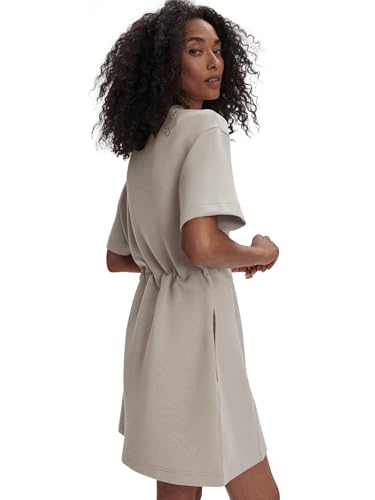 Image of COCOMARTS Dresses for Women Summer Short Sleeve Crew Neck Sweatshirt Dress Drawstring Waist Tunic Tops Mini Vacation Sundress