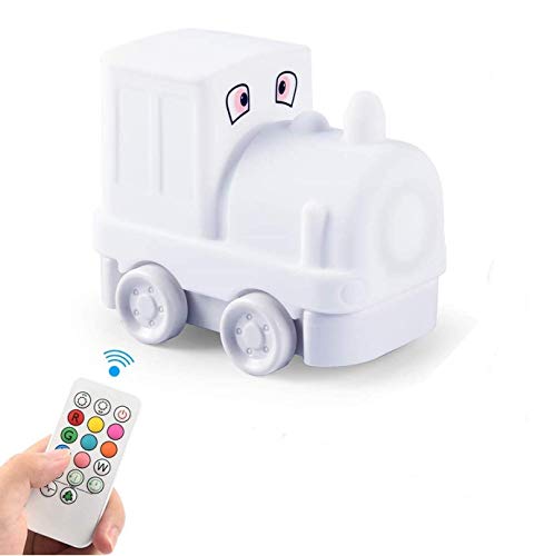 Image of Night Light Kids with Cute Train Design Children's Room LED Bedside Lamp with Changeable RGB Colors Rechargeable Night Light Compatible with Touch Control & Remote Control - Train