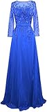 Meier Women's Embroidery Beaded Long Sleeve Mother of The Bride Evening Dress