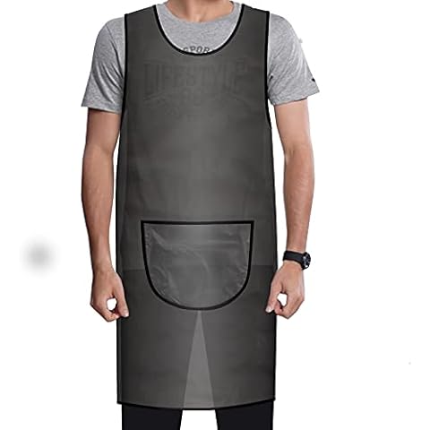 Anyoo Waterproof & Breathable TPU Apron Easy to Wear, Soft Reusable Cooking Apron with Adjustable Nylon Sticker&Large Pocket for Dishwashing, Baking, Pet Grooming, Gardening, Painting, Black, One Size Cover