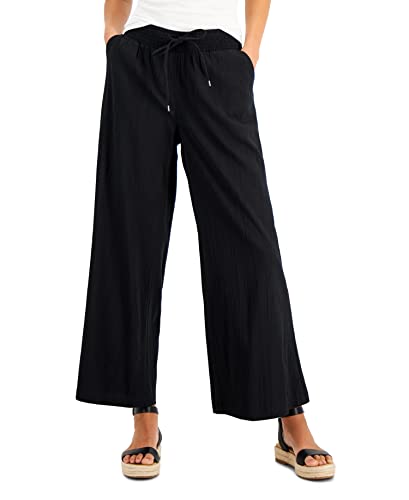 Style Womens Petite Crinkled Wide-Leg Pants Black Deep PM