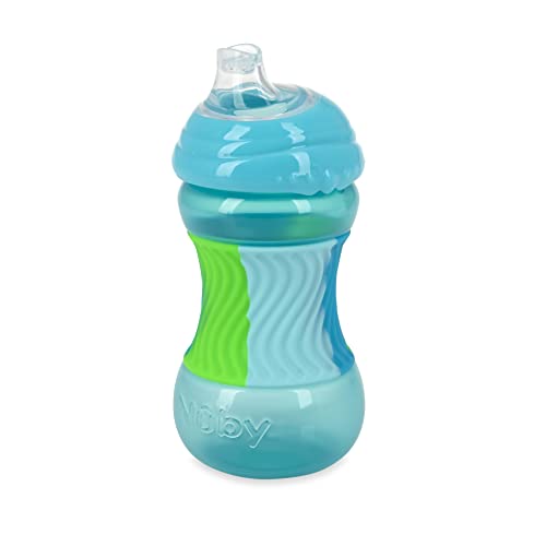 Image of Nuby No Spill Sili Bands 10oz Soft Spout Cup with Textured Easy Grip Silicone Band - Aqua
